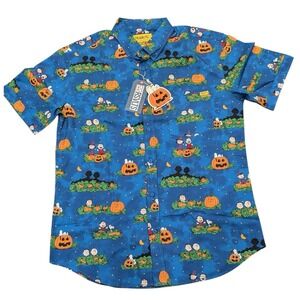 RSVLTS‎ Peanuts Pumpkin Halloween Fall KUNUFLEX Short Sleeve Shirt Size L